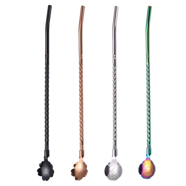 GOOHOCHY 4 pajitas de acero inoxidable reutilizables para café en casa, creativas y prácticas.