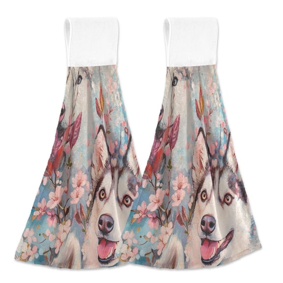 BZSMCE Hanging Hand Towels Fashion Siberian Blossom Duo Pattern 2-Pack - Velcro Style Bathroom Kitchen Towels