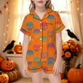 thumbnail image 2 of SJLDQY Girls Halloween Pajama Sets Skull Graphic Short Sleeve Shirts and Shorts 2 Piece Sets Casual Hallowmas Sleepwear Button Down Pjs Sets, 2 of 5