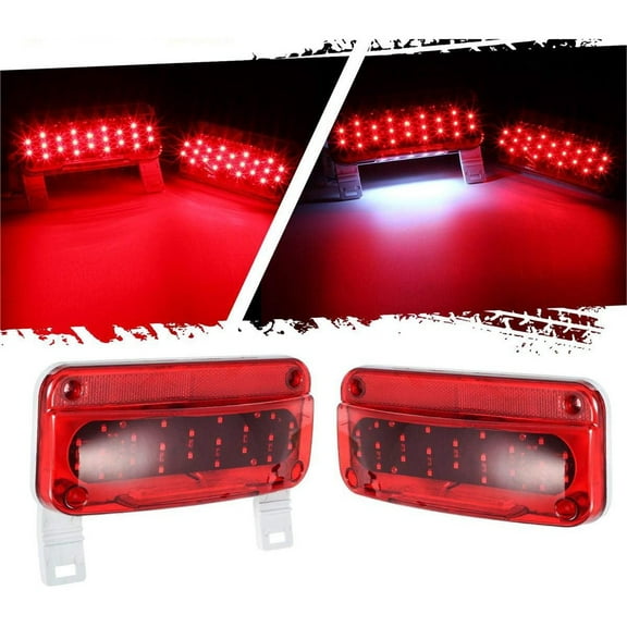 Rectangular Red LED RV Camper Trailer Stop Turn Brake Tail Lights White License Plate Light 49 LED with License Bracket Holder and White Base 12V Sealed w Reflex Surface Mount (Left   Right)