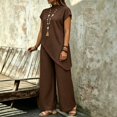 thumbnail image 5 of Outfits 2026 Two Piece Lounge Set Women Spring And Summer Solid Color Irregular Tops Wide-Leg Pants Suit Brown S, 5 of 6