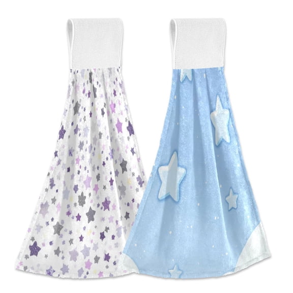 IAUYY Kitchen Hanging Towels Set of 2 100% Polyester Absorbent, Super Soft Hand Towels with Hanging Loops for Bathroom Kitchen Small and Delicate Purple Color Simple Light Blue