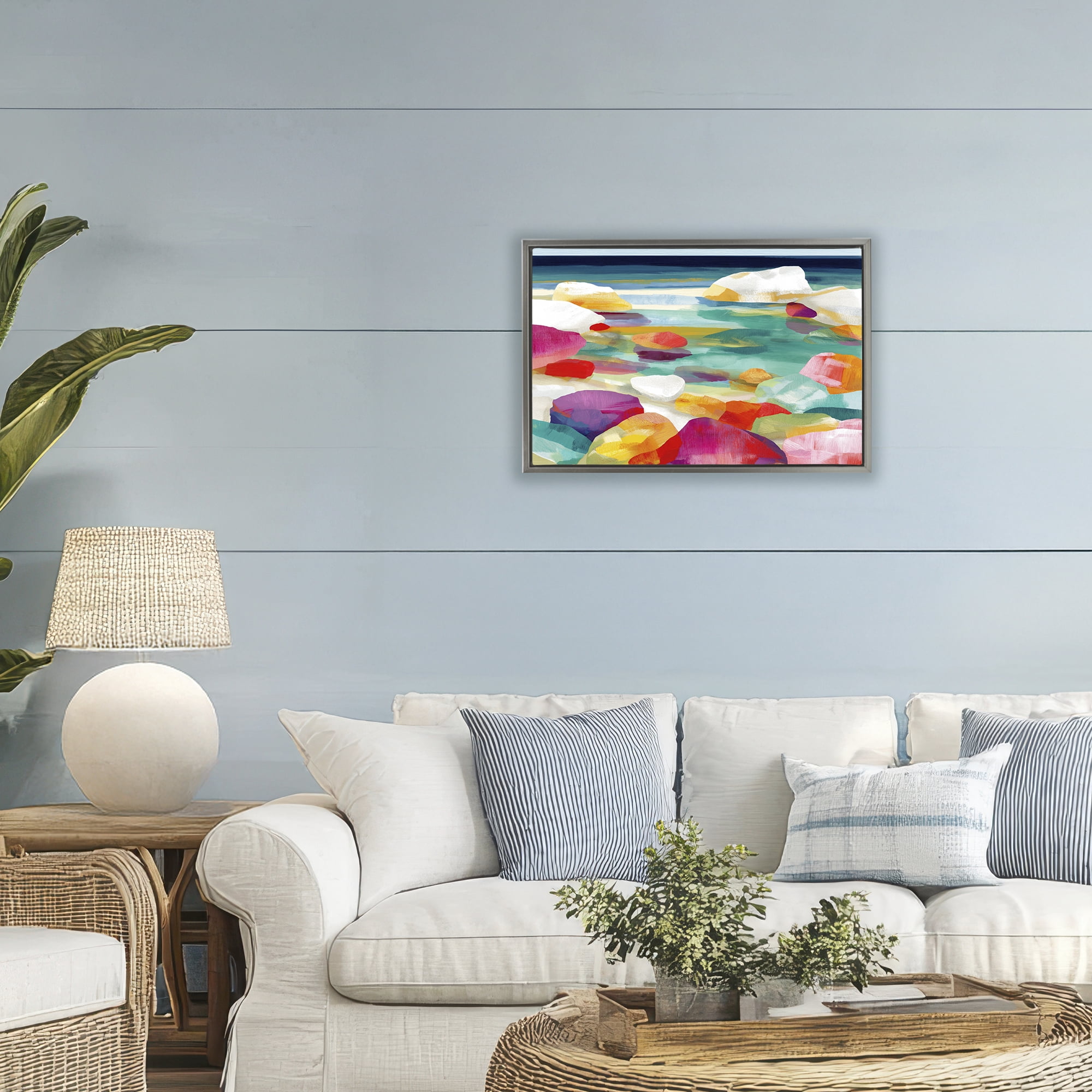 Stupell Industries Vivid Stones By The Shore Gray Framed Floater Canvas Wall Art, design by Chromatic Storm Studio