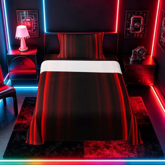 meiyoeat Modern Red Striped Twin Sheet Sets, Luxury Dark Gradient Bedding for Boys, Red, 3-Piece, 1 Flat Sheet, 1 Fitted Sheet and 1 Pillowcase