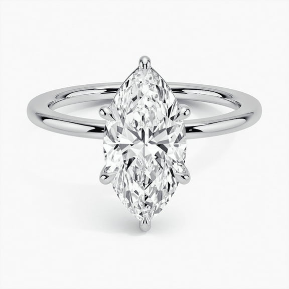Ember Jewelry 14K White Gold Plated Ring - Marquise Cut 2.81 Ct Moissanite Rings - Stunning Six Prong Engagement Wedding Ring - Beautiful Solitaire Daily Wear Delicate Rings for Women’s Gifts