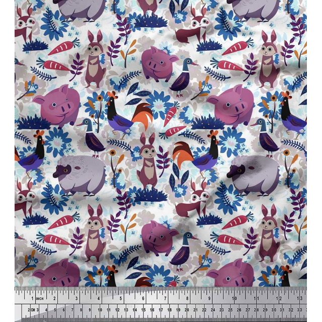 Soimoi Georgette Viscose Fabric Floral,Bird & Animal Cartoon Print Fabric by The Yard 42 Inch Wide