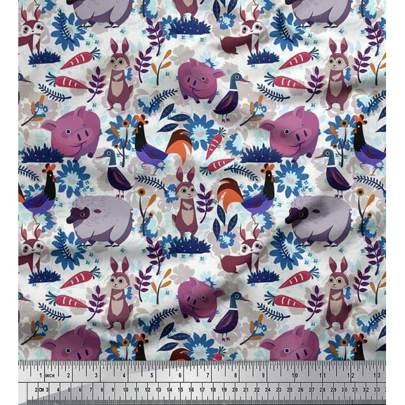 Soimoi Cotton Duck Fabric Floral,Bird & Animal Cartoon Fabric Prints by Yard 42 Inch Wide