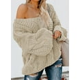 thumbnail image 2 of QWZNDZGR Women Sexy Long Sleeve Off Shoulder Loose Cable Knit Pullover Sweater, 2 of 4