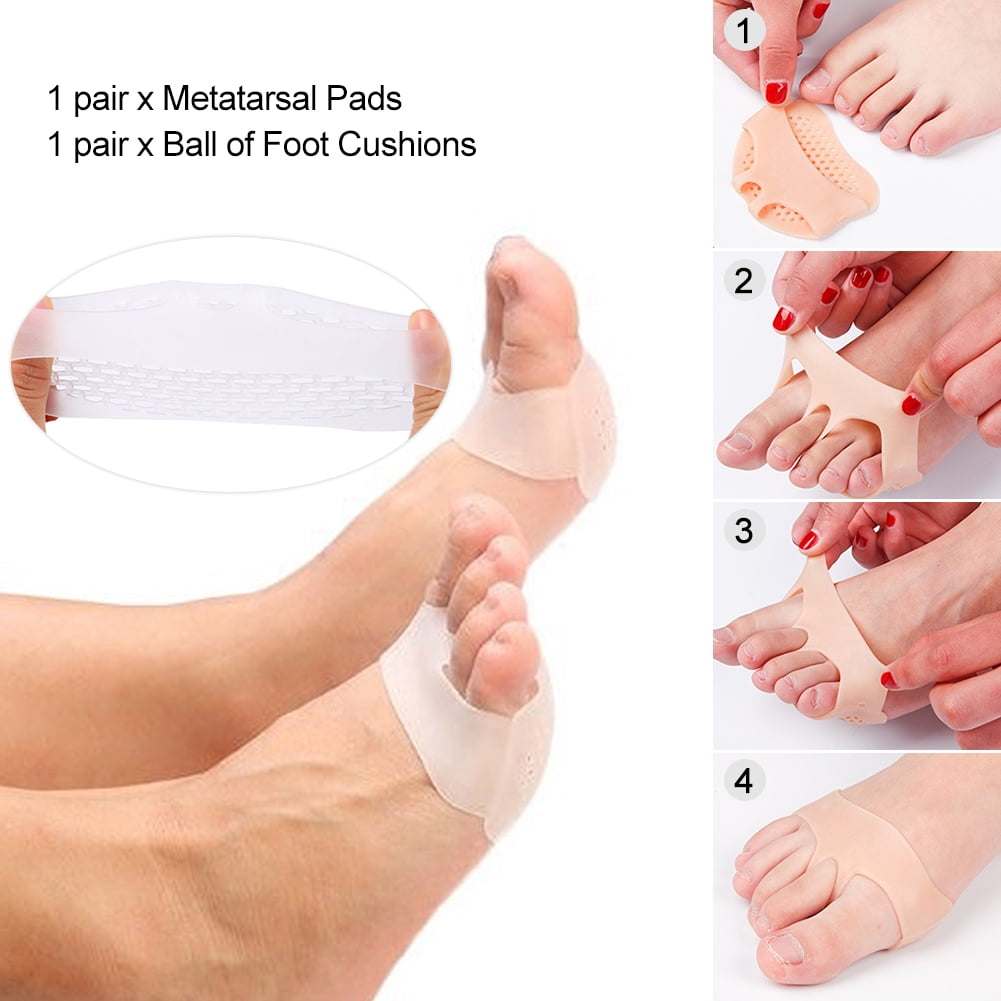 Soft Gel Reusable Breathable Long Lasting Foot Care Pad Bunion Forefoot Cushioning Mortons Neuroma Blisters Callus Pain Relief/ Men Women Metatarsal Pads Ball of Foot Cushions