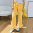 thumbnail image 2 of FRSASU Womens Gingham Pants Wide Leg Plaid Pants Elastic Waist Lounge Pajama Bottoms Beach Vacation Trousers with Pockets Yellow, 2 of 7