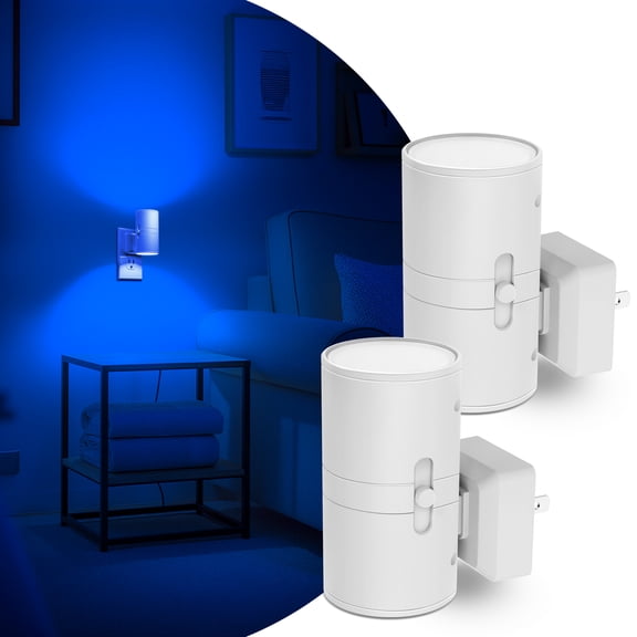 LOHASLED 2 Pcs White Blue Cylinder LED Night Light with Sliding Dimmer