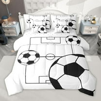Manfei Soccer Ball Game 7-Piece Bedding Comforter Set for Children Teens Boys,Sport Theme King Bedding Sets,Black White Ultra Soft Bed Sheets,Ultra Soft Home Decor,Reversible