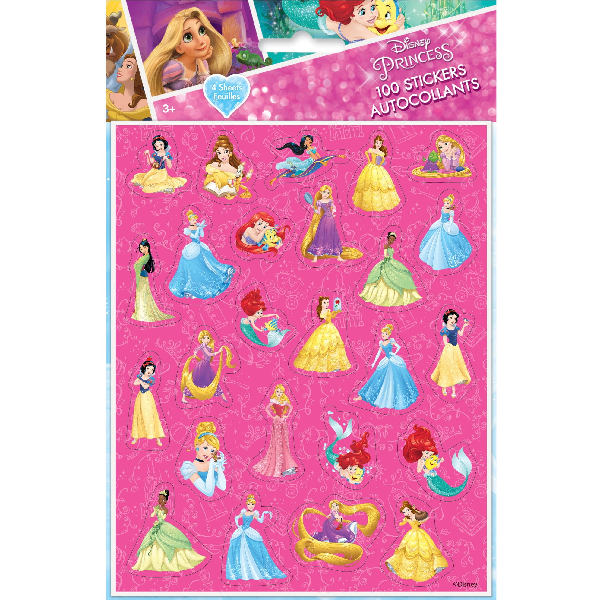 Disney Princess Pack of 3D glitter stickers Choice of 3 designs 