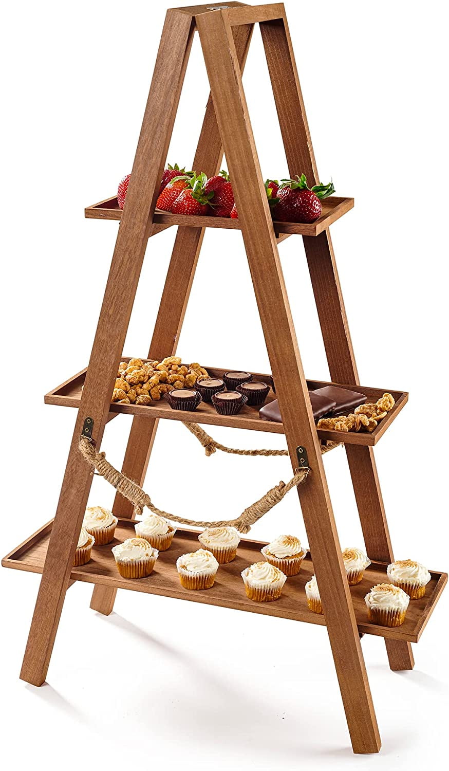Sprightly 3Tiered Serving Medium Tray, Wood Tier Serving Ladder Stand