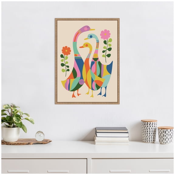 Kate and Laurel Ducks and Wildflowers Framed Canvas Wall Art by Rachel Lee 18 x 24 Sylvie Beaded Rustic Natural, Modern, Abstract Art for Wall Decor, Living Room, Bedroom