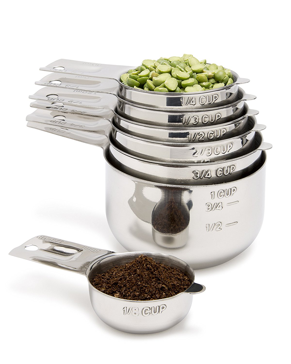 Measuring Cups 7 Piece with 1/8 Cup Coffee Scoop by . Stainless Steel Measuring Cup Set. Liquid Measuring Cup or Dry Measuring Cup. Stainless Measuring Cups with Nesting Cups Feature - image 1 of 6