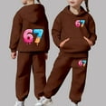 thumbnail image 2 of BUWTTED Girls Activewear Jogger Sets - 2 Piece 67 Print 6 7 Ice Cream Graphic Pullover Hoodie Sweatshirt Sweatpants Sweatsuit Outfits ZB Brown Sizes 4-5 Y, 2 of 8