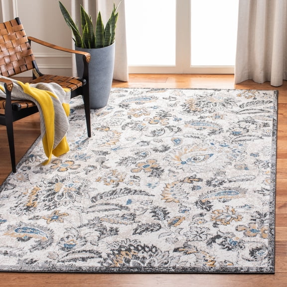 Safavieh Liberty Frosina Floral Polyester Area Rug, Dark Gray/Ivory, 5'3" x 7'7"
