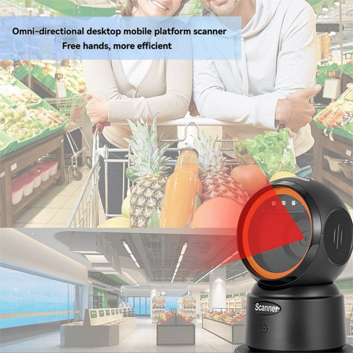 2D QR Barcode Scanner Desktop Wired Scanner Hands-Free