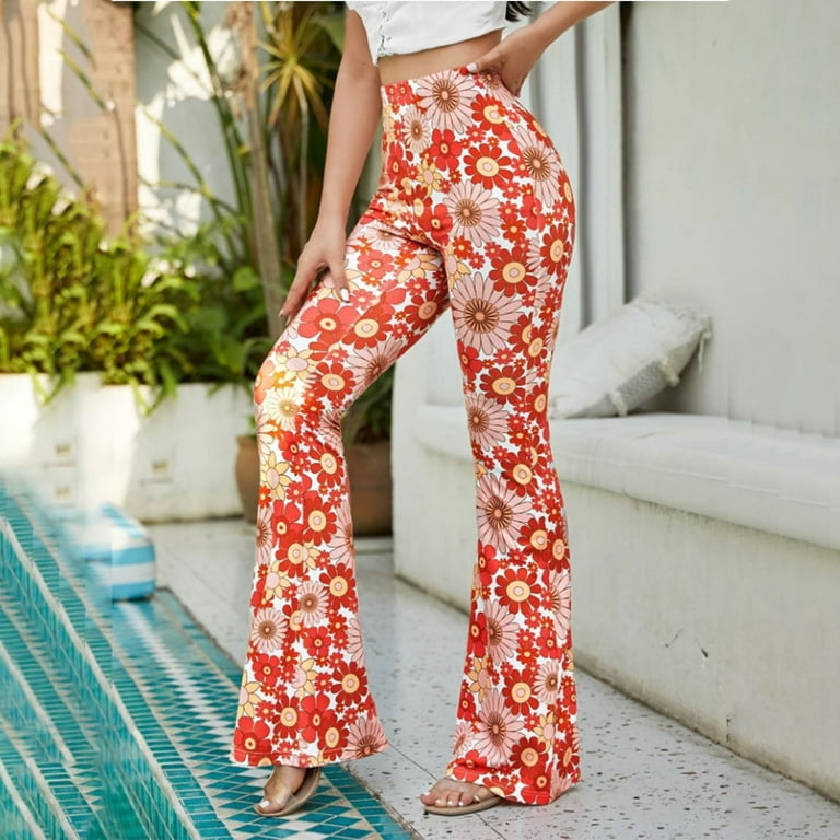 Women Bootcut Yoga Pants Sunflower Printed High Waisted Stretchy