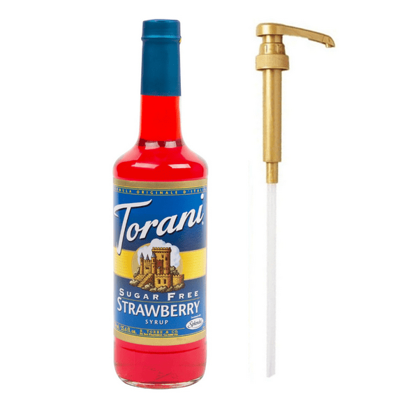 Torani 750 mL Sugar Free Strawberry Flavoring / Fruit Syrup Bonus Squeeze Pump