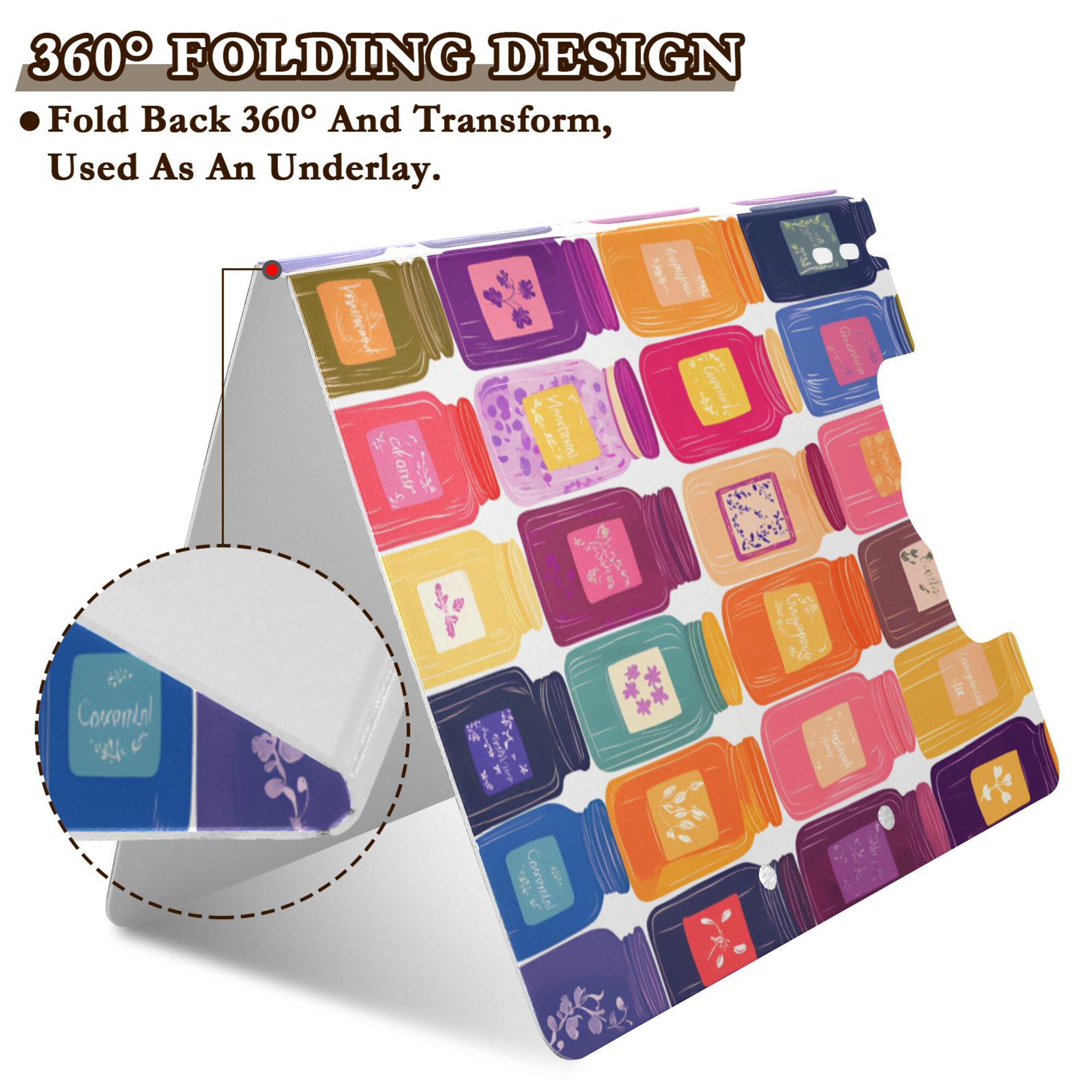 FORMRS A4 Clipboard Folder with Pen Holder Horizontal Foldable School Office Binder, Colorful Jars