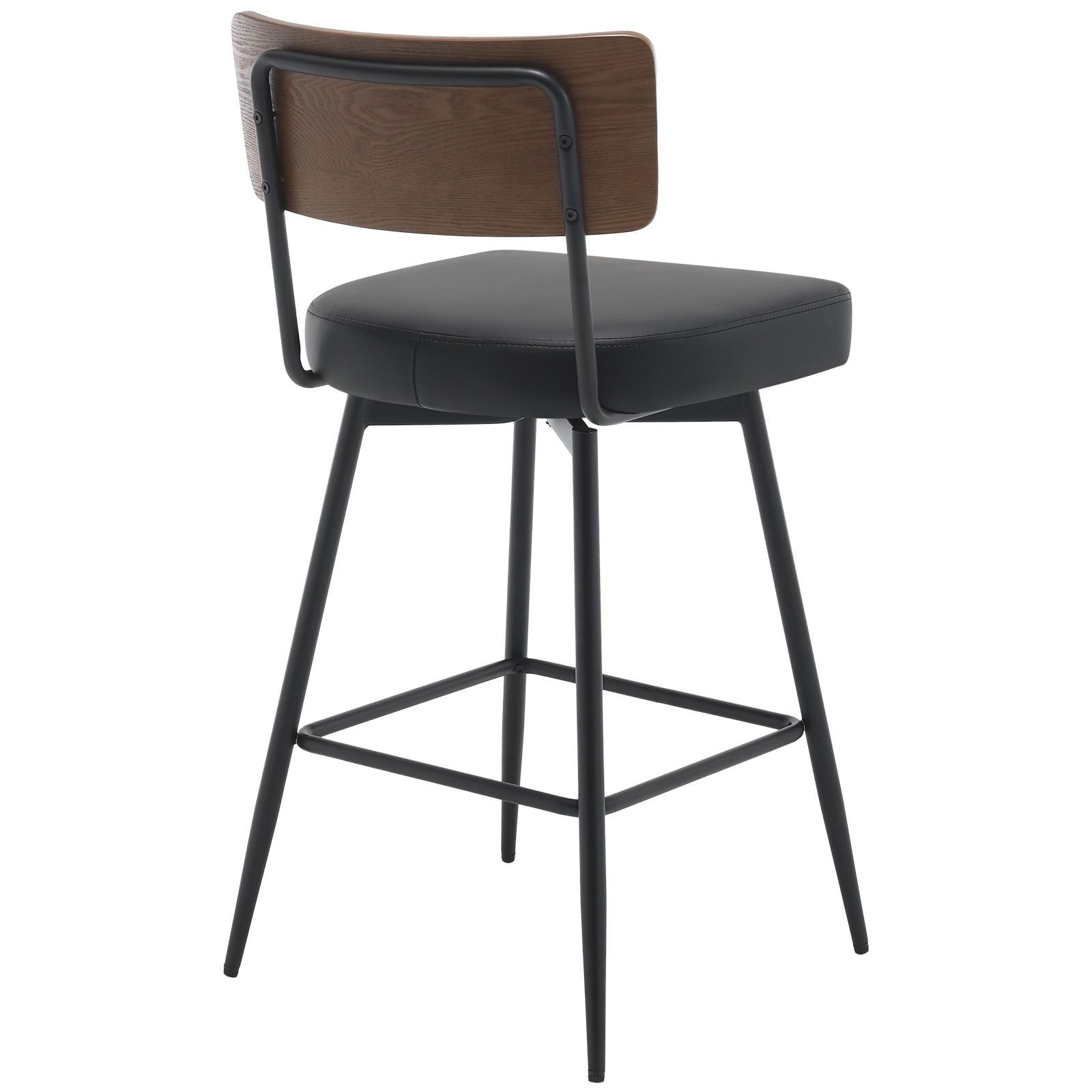 Foreate Swivel Bar Stools, 26" Counter Height Set of 3 with Wood Mid Back, Modern Mid Century Leather Bartools Upholstered Bar Chair for Kitchen Island Dining Room Office