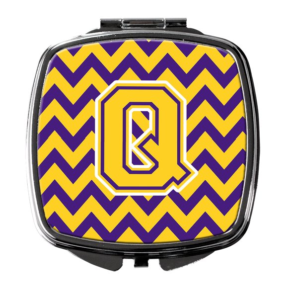 Letter Q Chevron Purple and Gold Compact Mirror CJ1041-QSCM