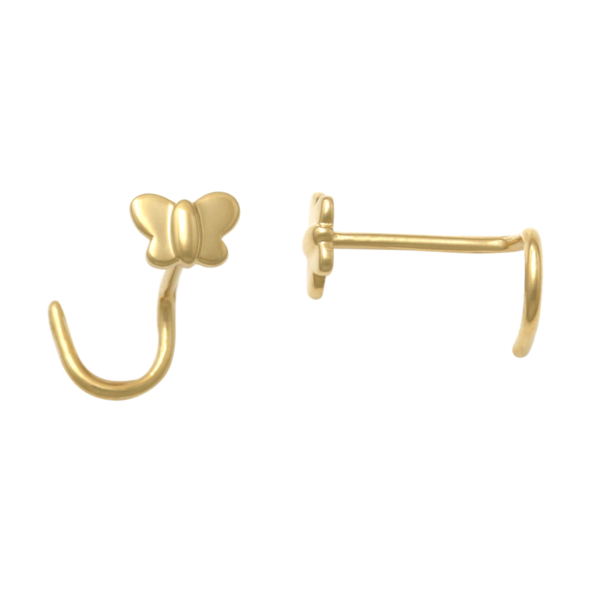 Anygods 14K Real solid Gold Butterfly Nose Screw Nostril Stud Dainty ...