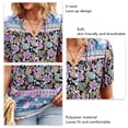 thumbnail image 4 of Tops con estampado de cuello en V para mujer, blusa holgada y cómoda con medio botón para vacaciones, 4 of 5