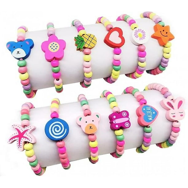 Color Aleatorio 12 Piezas Pulsera para Niñas Pulsera de la Amistad Pulseras con Cuentas para Niñas Joyería para Niños Pequeños Regalos de Cumpleaños Pulsera Elástica de Juguete para Niñas