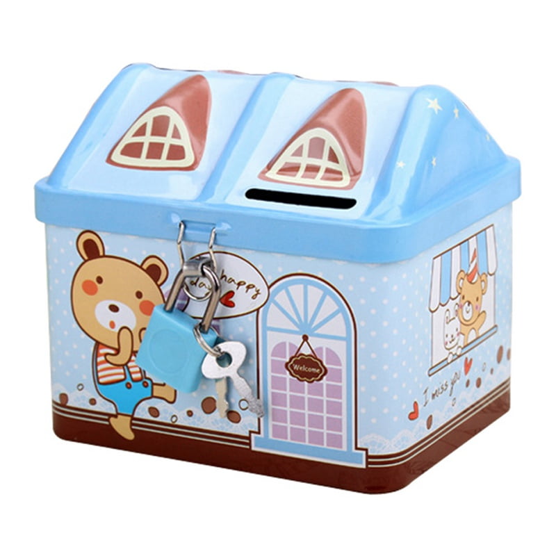 SHIYAO New Metal House Shape Piggy Bank Coin Safe Storage Box Child