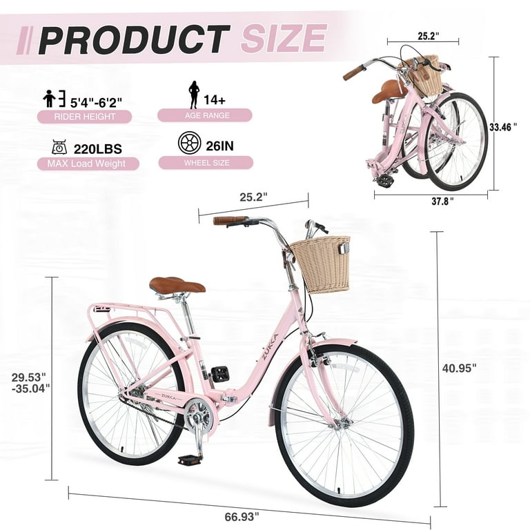 Zukka Cruiser Bike 26 inch Folding City Bicycle for Women Single