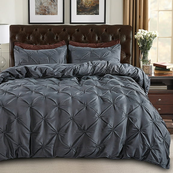 Nvzi Queen Bedding Set - Queen Comforter Set, Bed Comforter, Three-Piece Set, Queen Size Bed Set with 1 Quilt Cover (90×90in) & 2 Pillowcases (20×30in) for Home Bedroom Use​.Dark Grey