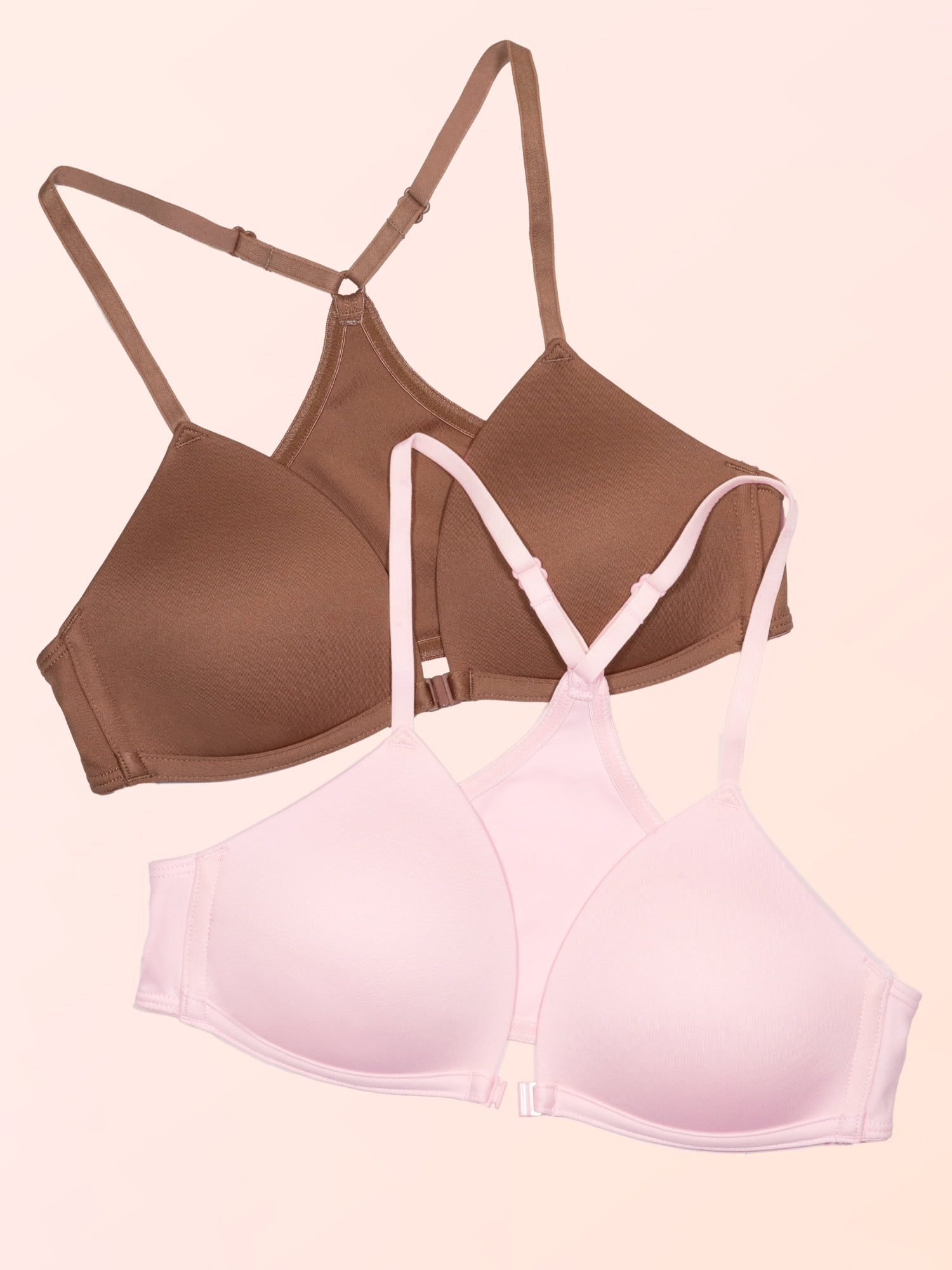 Wonder Nation Girls Front Close Wirefree T-Shirt Bra, 2-Pack, Sizes 30A-38A