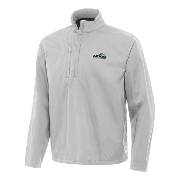Men's-Antigua Gray Daytona International Speedway Brisk Quarter-Zip Pullover Jacket