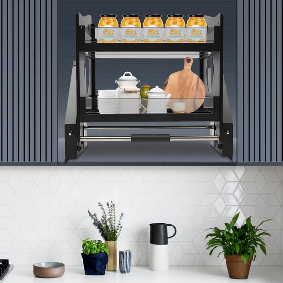 2 Tier Modern Rectangular Kitchen Cabinet Pull Down Shelf Spice Rack Organizer for Kitchen Cabinets
