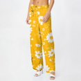 thumbnail image 4 of WTOBBY Women's Pleated Flowy Wide Leg Beach Pants - Crinkle Fabric Summer Trousers with Elastic Waist & Versatile Styling for Resort Wear,Gold S, 4 of 5