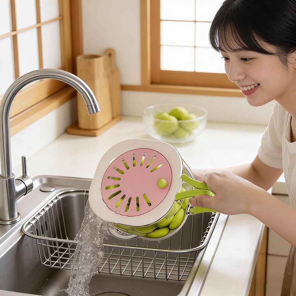 Fruit Storage Containers for Fridge with Colander, 2-in-1 Fruit Washing Bowl with Handle, Stackable Produce Saver for Kitchen Counter