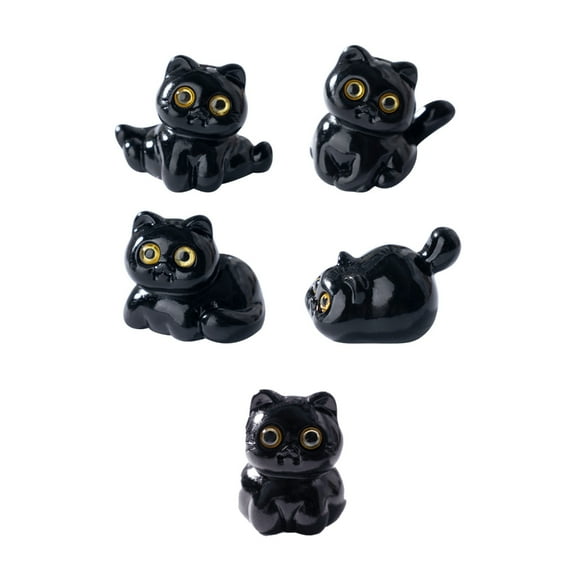 Set of 5 Cartoon Resins Black Cats Figurine Desktop Car Decors For Home Office Decoration Ornaments And Gift Giving