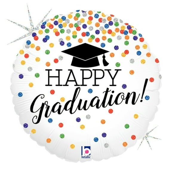 Betallic Glittering Grad Confetti Holographic 18" Foil Balloon, White