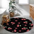 thumbnail image 4 of 3.3ft Round Rug, Cherry Rustic Non-Skid Rubber Backing Large Area Rugs - Living Room Bedroom Home Office, Spring Summer Tropic Fruit Black Indoor Floor Mat Carpets Washable Rug, 4 of 9