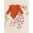 thumbnail image 4 of Newborn Baby Girl Halloween Outfit Letter Long Sleeve Ruffle Romper Pumpkin/Ghost Pants Headband Set Fall Clothes 0-18M, 4 of 8