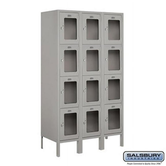 Salsbury S-64355GY-U 3 x 5 x 15 in. Four Tier See Through Metal Locker, Gray - Unassembled