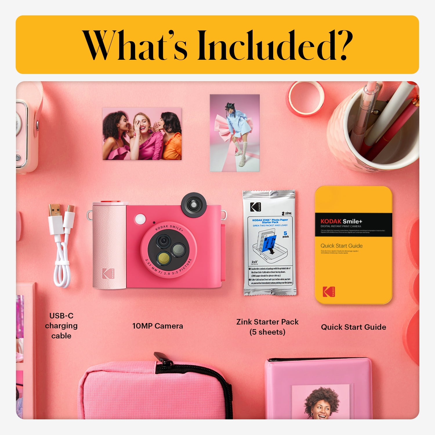 Kodak Smile+ Wireless 2x3 Digital Instant Print Camera with Effect Lenses & Zink Technology, Fuchsia