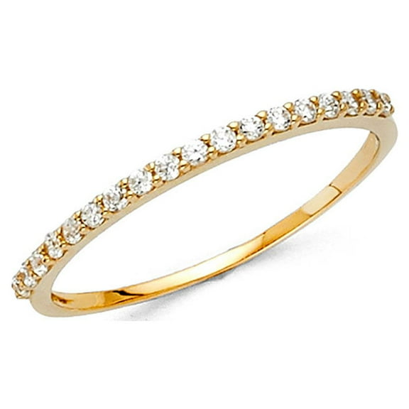 Bridal Round CZ Wedding Band 14k Yellow Gold Anniversary Delicate CZ Ring Light Weight Solid Size 7