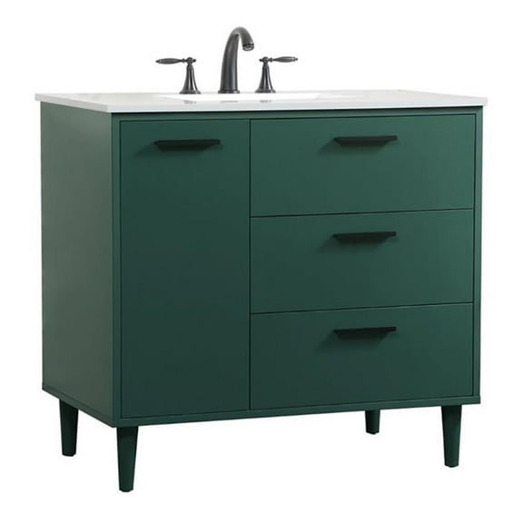 Elegant Decor Baldwin 36" Solid Wood and MDF Bathroom Vanity in Green