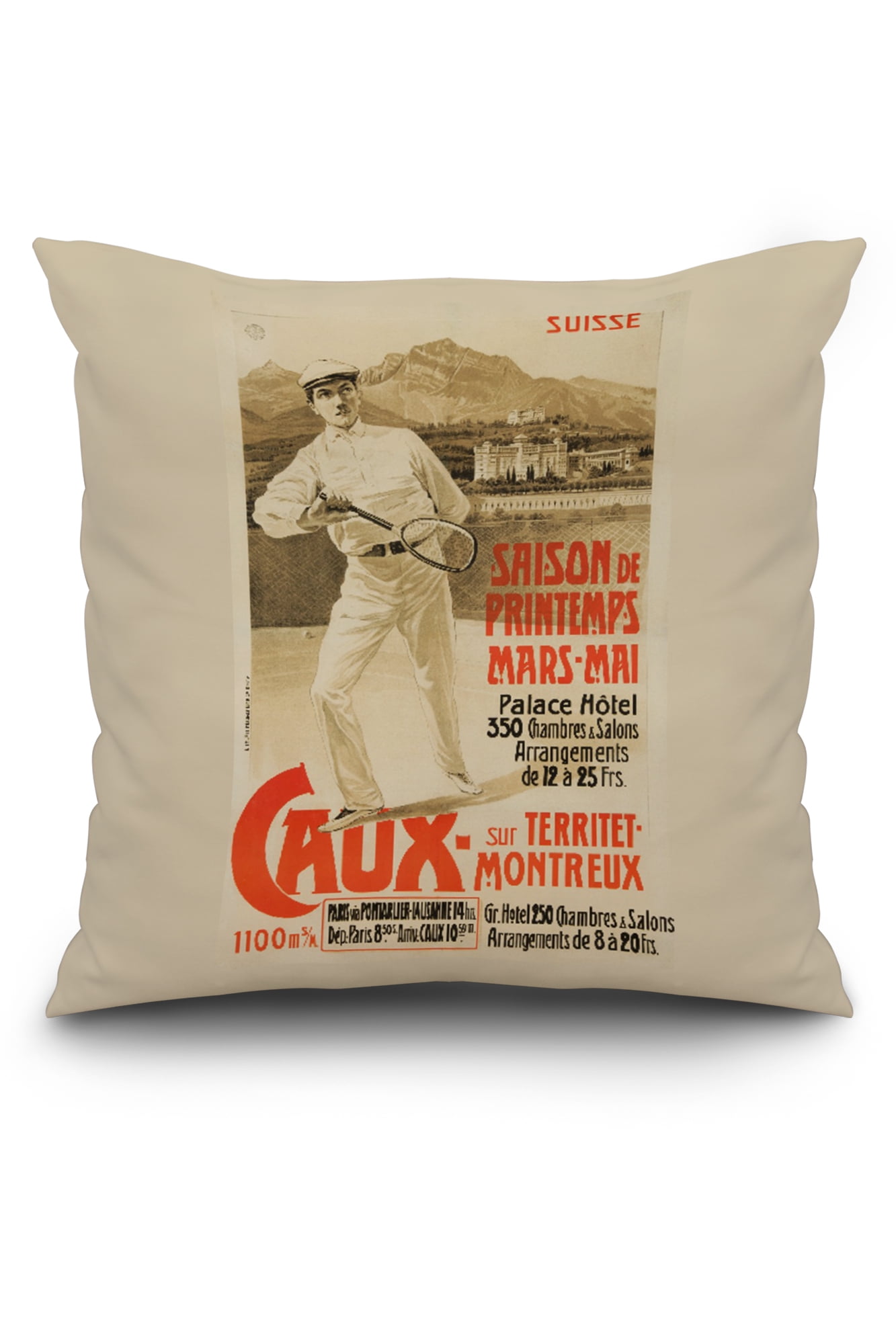 Caux Vintage Poster Switzerland 18x18 Spun Polyester Pillow Custom Caux Vintage Poster Switzerland 18x18 Spun Polyester Pillow Custom Border