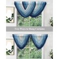 thumbnail image 4 of Blue Ombre Sheer Waterfall Valance Curtains for Window, Farmhouse Vintage Wooden Striped Rod Pocket Sheer Topper Swag Curtains for Living Room, Kitchen 38.5"W x 47.2"L, 2 Panels, 4 of 7