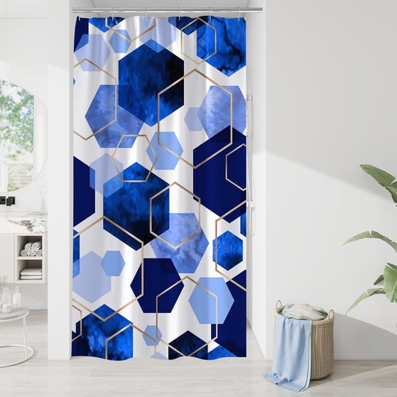 Modern Small Stall Shower Curtain for Bathroom, Royal Blue Geometric Art Decor Waterproof Bath Curtain, Fabric Shower Curtain Sets for Home Decor, 36" W x 72" L Inch